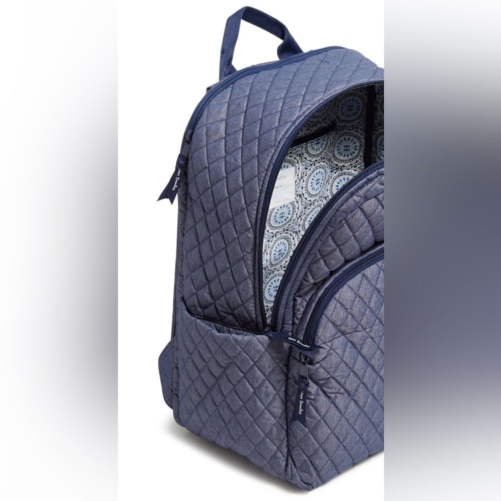 Vera Bradley Denim Moonlight Navy Large Laptop Essential Quilted Backpack 31L - Picture 4 of 15